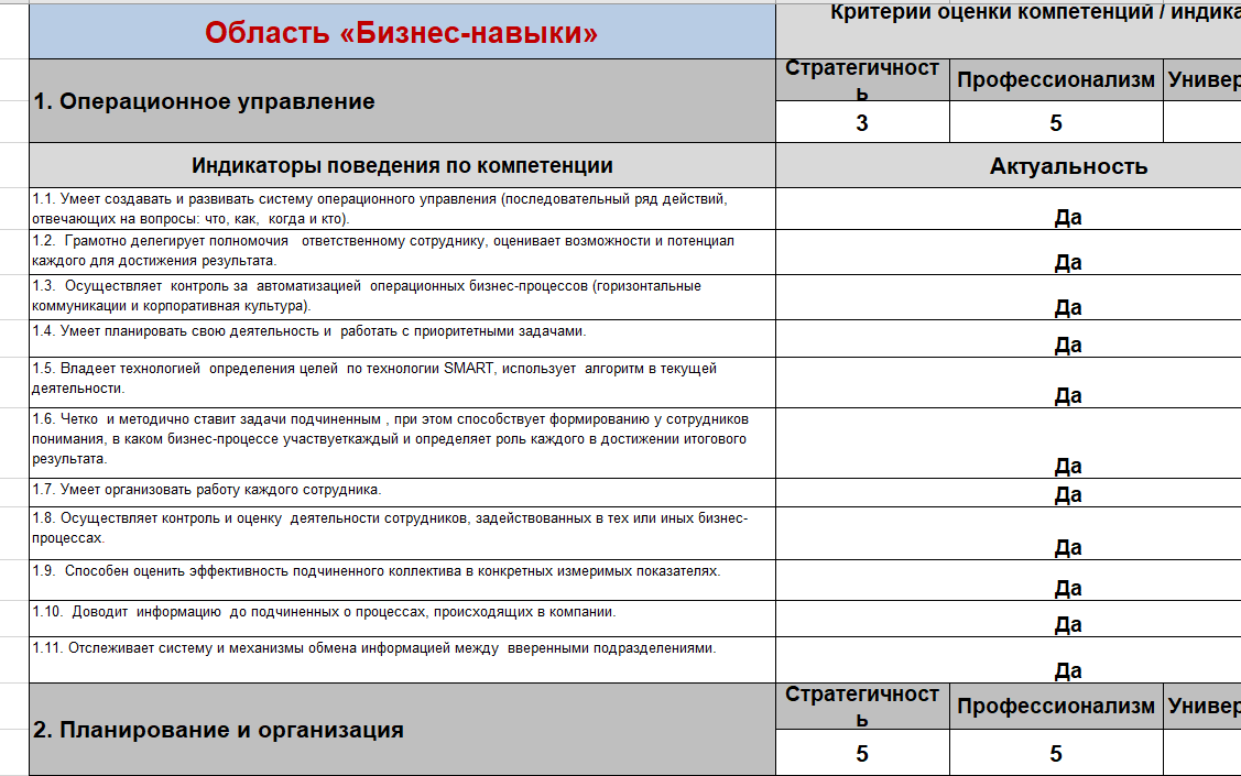 Ролевая модель и анкета управленческих компетенций (HR, управление персоналом)
